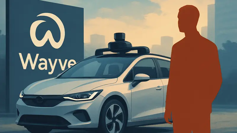 Логотип Wayve на фоне беспилотного автомобиля, символизирующего инвестиции в технологии.