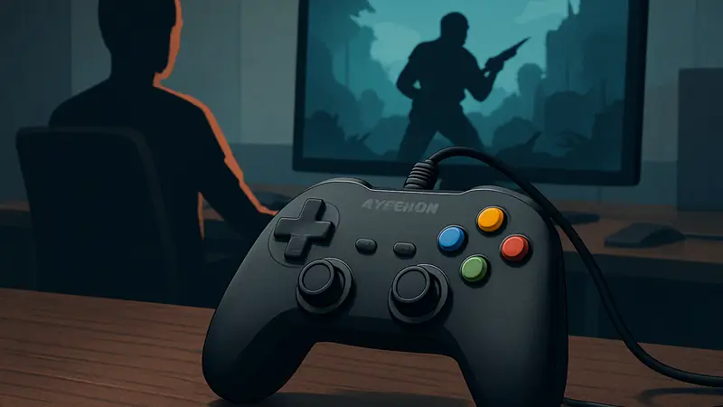 Геймпад Hyperkin Competitor на игровом столе, крупный план