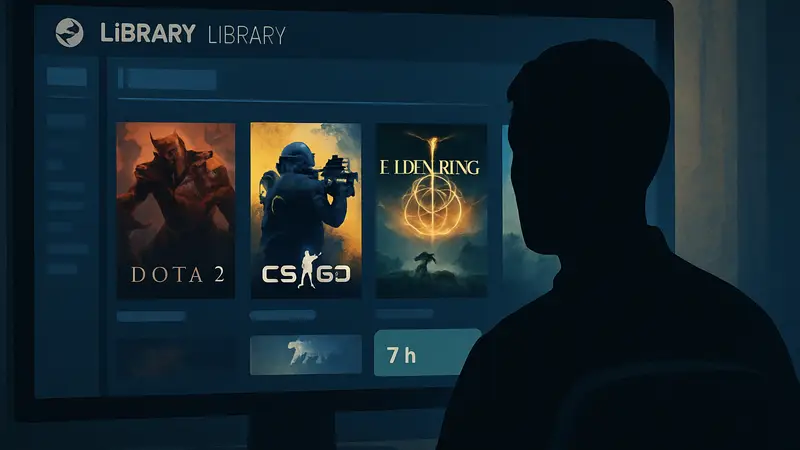 Скриншот клиента Steam с новым счётчиком времени для сторонних игр в библиотеке
