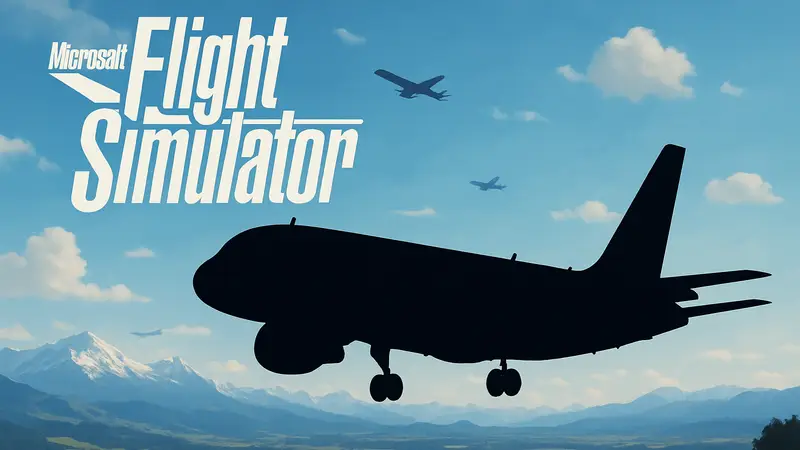Логотип Microsoft Flight Simulator и силуэт самолёта, после удаления некачественных моделей Mscenery.