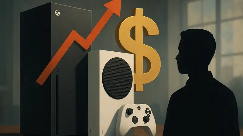 Консоли Xbox Series X и Xbox Series S с символом доллара и стрелкой вверх, обозначающей рост цен.