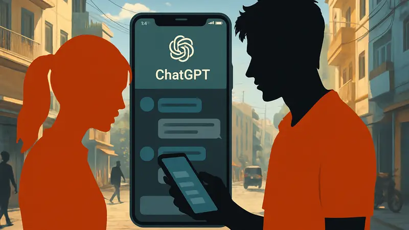 Молодые люди используют смартфон, на котором отображается интерфейс ChatGPT
