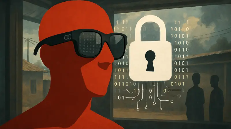 ИИ-очки Meta, символизирующие проблему конфиденциальности и утечки данных.