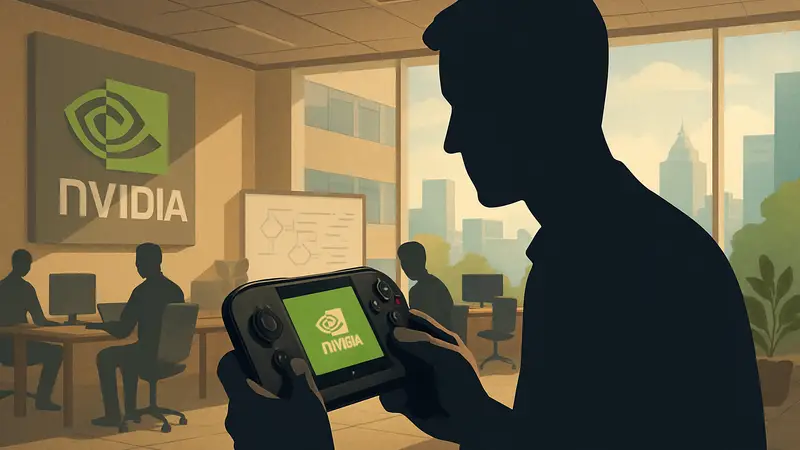 Игровая консоль Nvidia Shield в руках геймера, символизирующая разработку Nvidia.