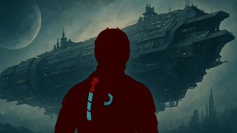 Изображение Айзека Кларка из Dead Space на фоне космического корабля