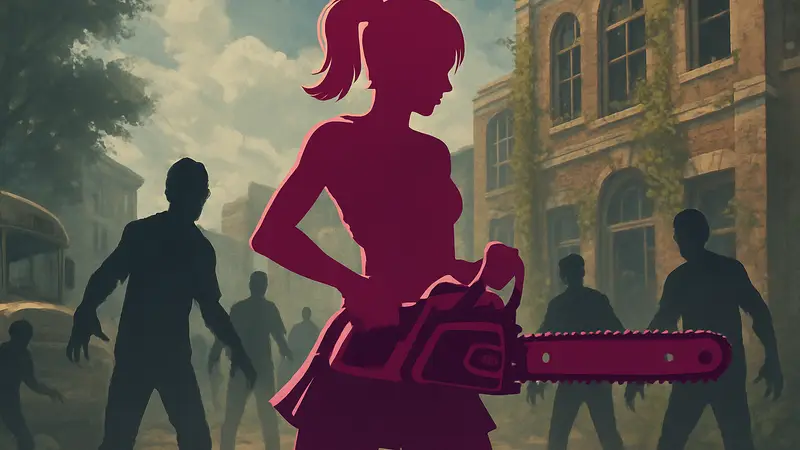 Главная героиня Джульетта Старлинг из Lollipop Chainsaw RePOP с бензопилой на фоне зомби.