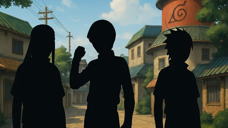 Групповой арт с персонажами аниме Наруто, включая Неджи, Рок Ли и Саске.