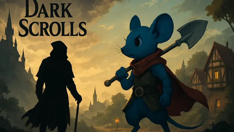Логотип Dark Scrolls рядом с изображением Mina the Hollower, символизирующее перенос релиза