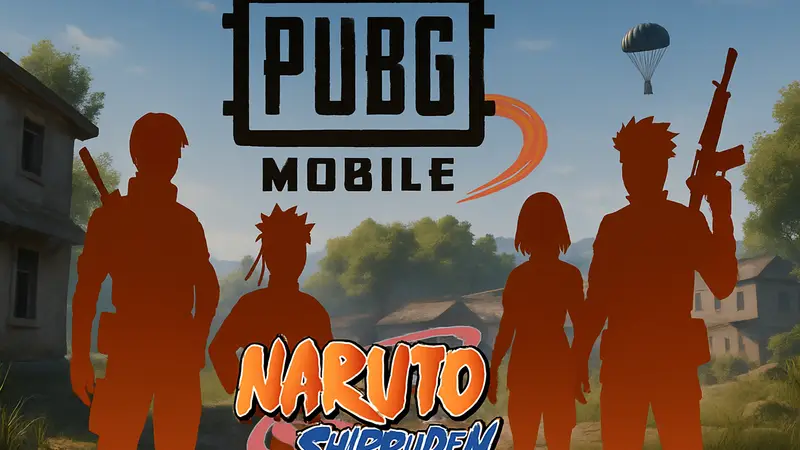 Персонажи Naruto Shippuden в стиле PUBG Mobile на фоне логотипа коллаборации