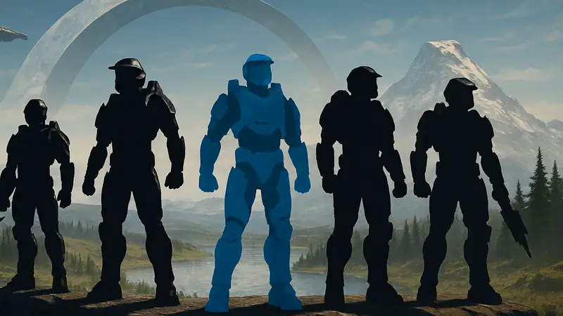 Мастер Чиф в различных скинах брони из Halo Campaign Evolved.