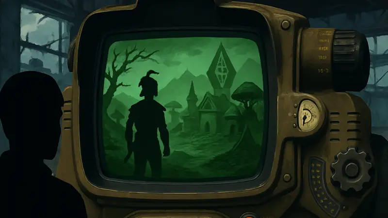 Скриншот Pip-Boy из Fallout 4, на экране которого запущен The Elder Scrolls 3: Morrowind.