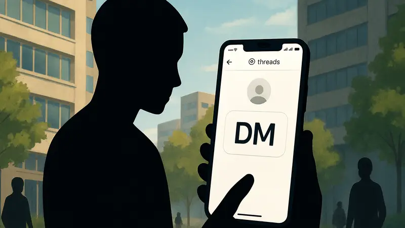 Экран приложения Threads с сообщением "DM me", показывающим функцию быстрого начала личного чата.