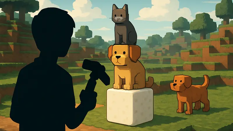 Игровой процесс Lucid Blocks, где игрок создает необычные предметы из животных и материалов.