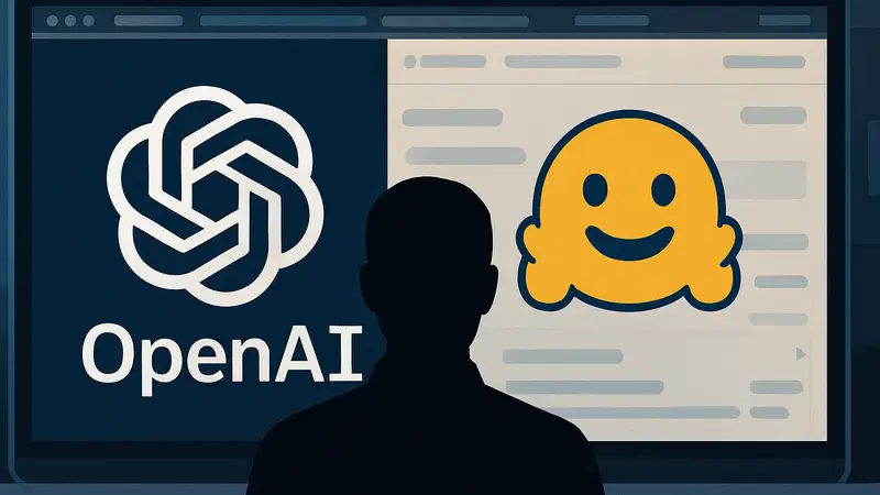 Логотип OpenAI на фоне интерфейса Hugging Face, символизирующий инцидент безопасности.