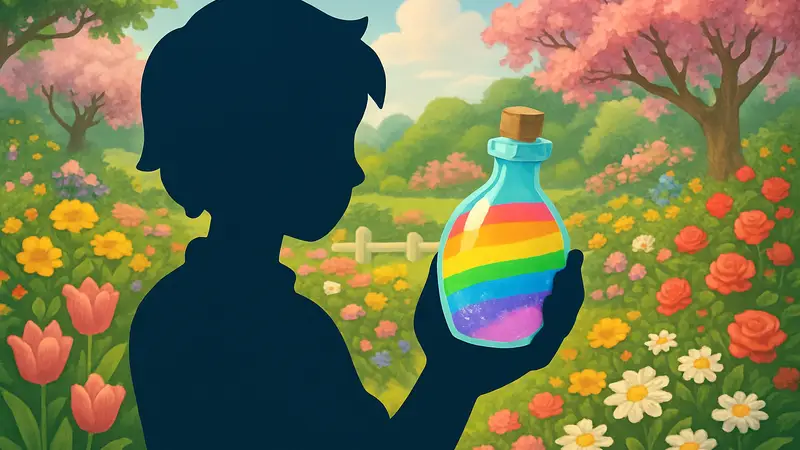 Радужная Пудра для Разведения в Heartopia на фоне цветущего сада