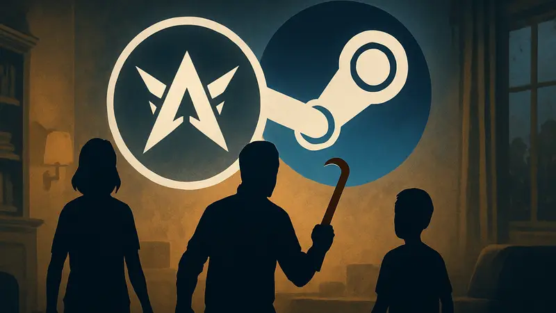 Логотип Arc Raiders на фоне Steam Family Sharing, символизирующий борьбу с эксплойтами и читерами.