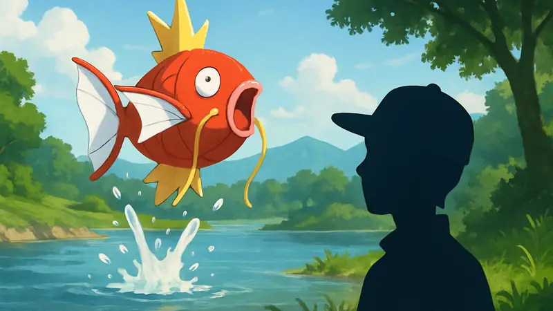 Мэджикарп, прыгающий из воды, в игре Pokémon Pokopia. Гайд по способностям покемонов.