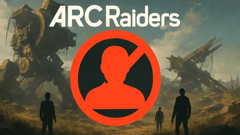 Логотип Arc Raiders на фоне заблокированного аккаунта, символизирующий баны читеров за дюп предметов.