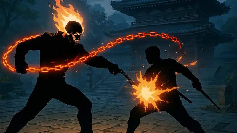 Призрачный Гонщик в файтинге Marvel Tokon Fighting Souls, демонстрирующий огненные атаки и цепные захваты