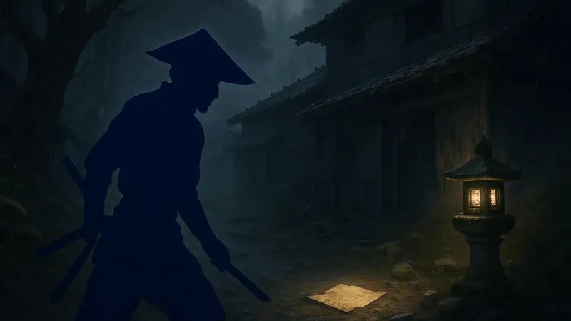 Скриншот Nioh 3 с персонажем, исследующим темную локацию в поисках улик