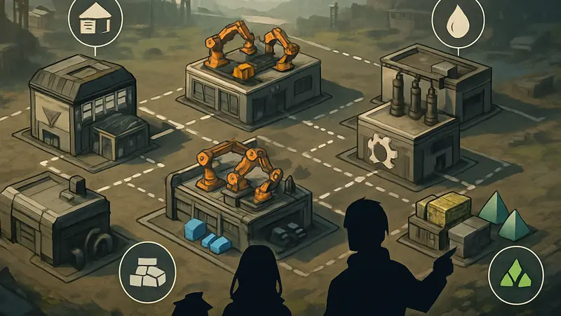Схема чертежей базы в Arknights Endfield с обозначениями и ресурсами.