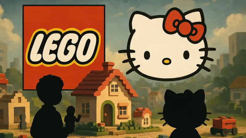 Изображение логотипов LEGO и Hello Kitty, намёк на будущий совместный набор игрушек.