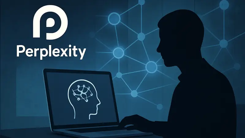 Логотип Perplexity и изображение Mac, символизирующее ИИ-агента и локальную сеть