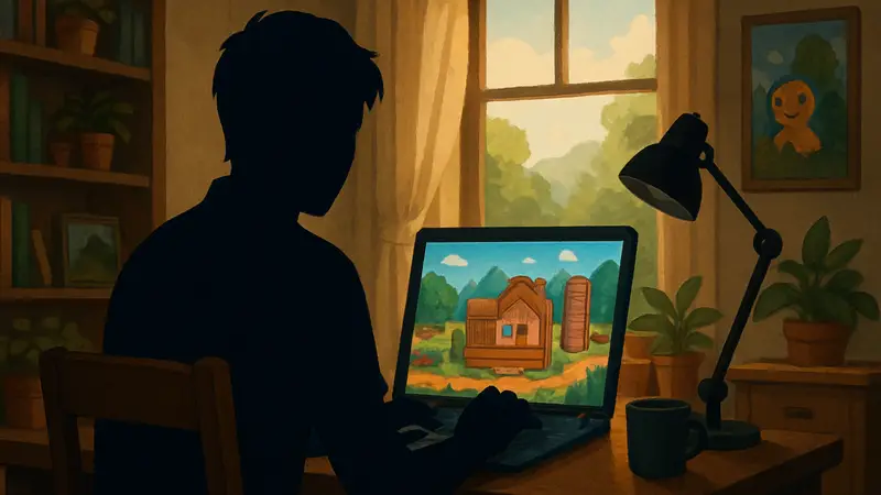 ConcernedApe, создатель игры Stardew Valley, за компьютером.