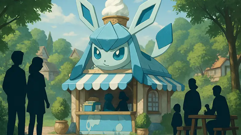 Игровое кафе-мороженое в Pokopia, стилизованное под покемона Глейсиона.