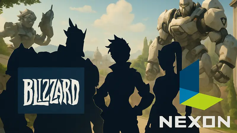 Логотипы Blizzard и Nexon рядом с героями Overwatch