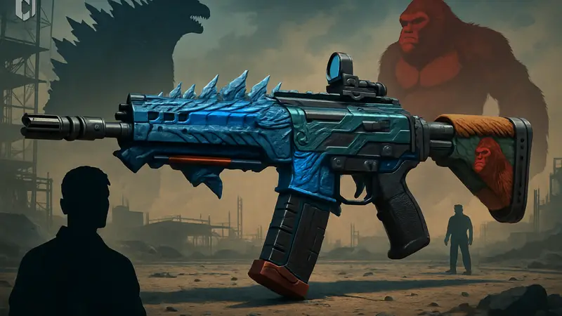 Чертеж оружия LAG 53 из Call of Duty Mobile в стилистике Годзиллы и Кинг-Конга.