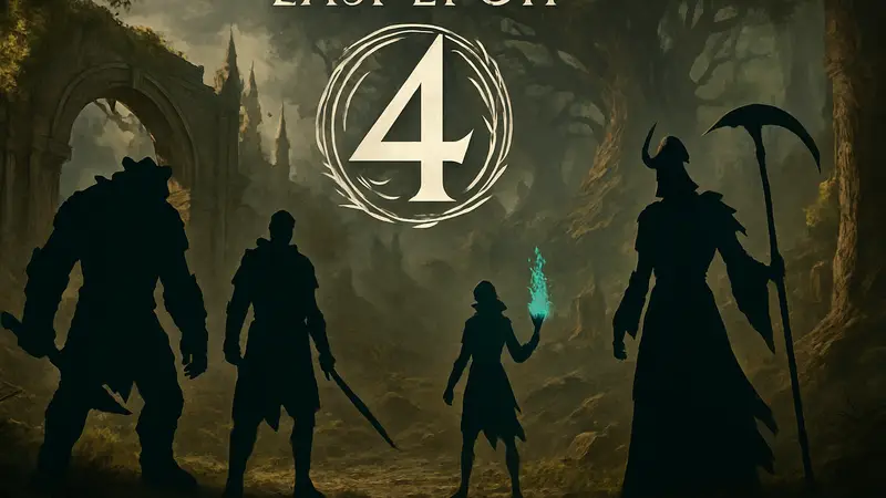 Арт из игры Last Epoch, изображающий персонажей и логотип 4 сезона