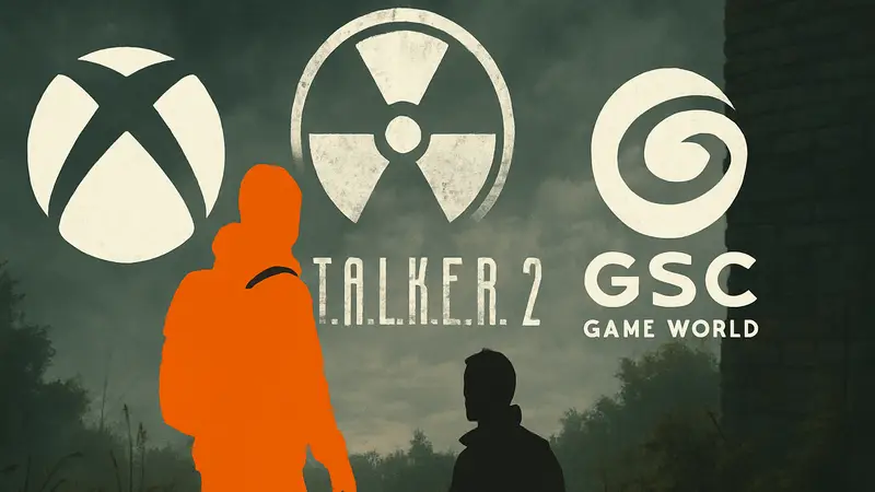 Логотип Stalker 2: Heart of Chornobyl на фоне логотипа Xbox и GSC Game World