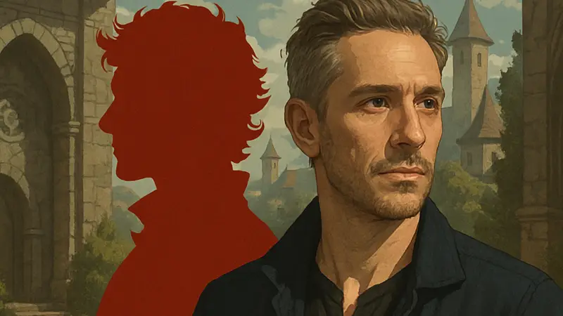 Портрет Нила Ньюбона рядом с изображением персонажа Астариона из Baldur's Gate 3.