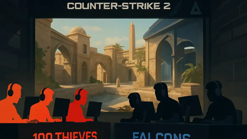 Киберспортивные команды 100 Thieves и Falcons на турнире BLAST Bounty S2 по CS2.