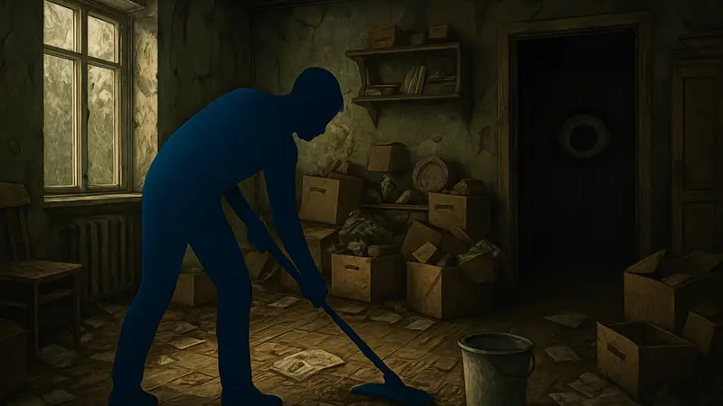 Игровая сцена из Hoarder, демонстрирующая процесс уборки и намёки на скрытые элементы.