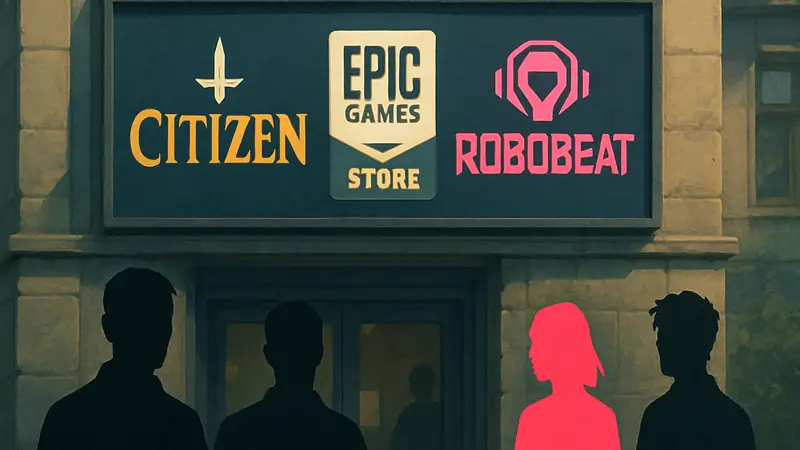 Логотипы игр Citizen и ROBOBEAT рядом с логотипом Epic Games Store на баннере бесплатной раздачи.