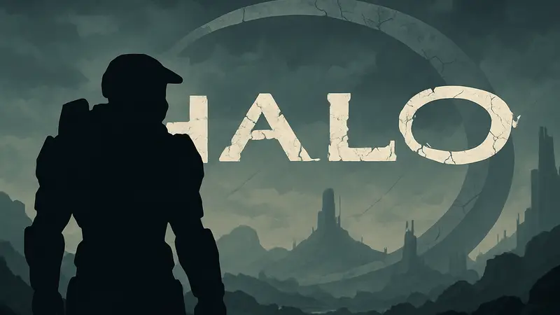 Мастер Чиф на фоне логотипа Halo, отражающего кризисное состояние франшизы