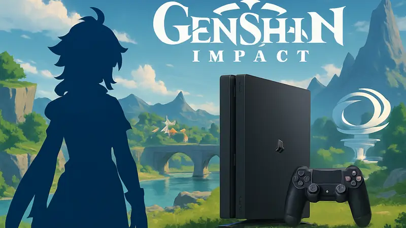 Арт из Genshin Impact, персонаж, логотип игры, PlayStation 4, HoYoverse.