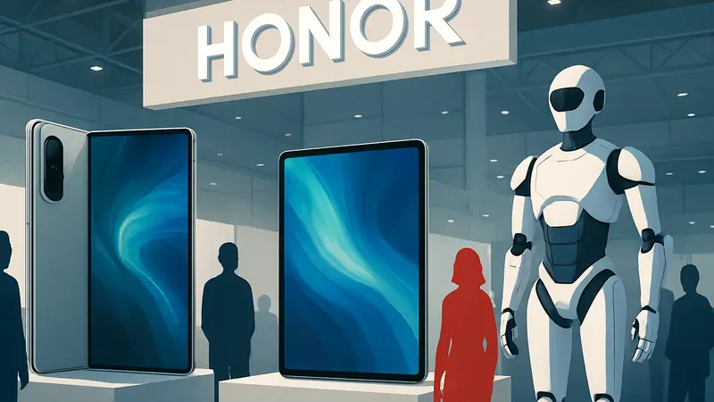 Складной смартфон Honor Magic V6, планшет MagicPad4 и гуманоидный робот на стенде Honor на MWC 2026.