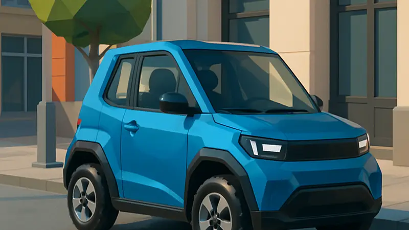 Российский субкомпактный квадрицикл Eonyx M2 синего цвета, припаркованный на городской улице.