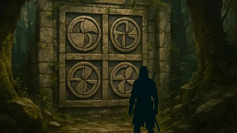 Скриншот головоломки Леса Дрожи в игре Crimson Desert с элементами для выравнивания