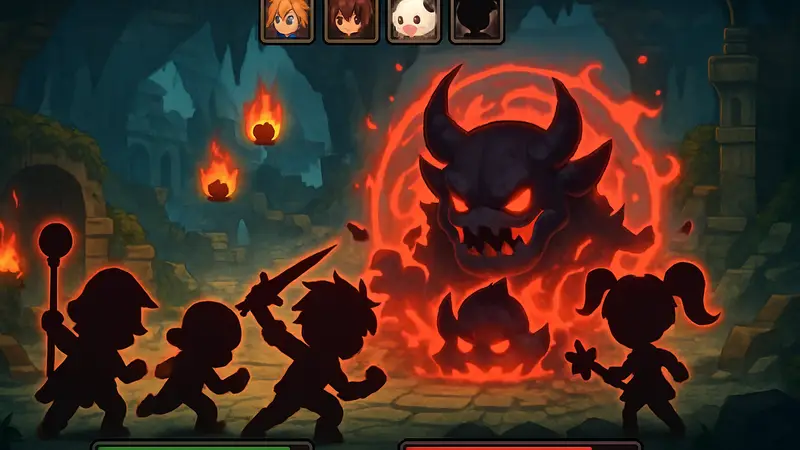 Скриншот геймплея MapleStory: Idle RPG с персонажами и интерфейсом во время битвы.
