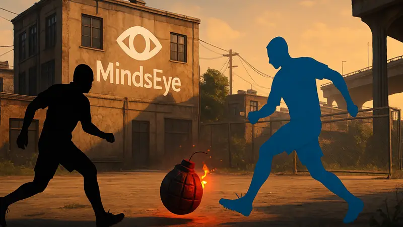 Скриншот или арт из MindsEye, демонстрирующий режим «Гранатовый футбол» или кроссплатформенную игру.