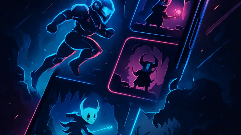 Скриншоты из разных Metroidvania игр на экране iPhone, символизирующие подборку для iOS.