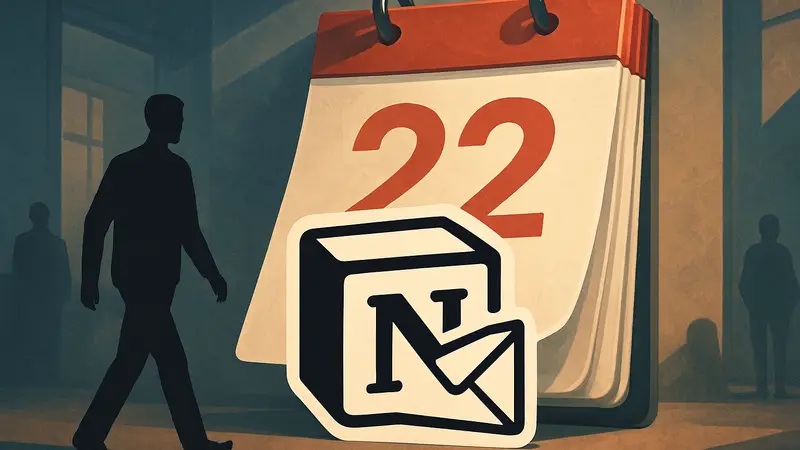 Логотип Notion Mail на фоне уходящего календаря с датой 22 сентября