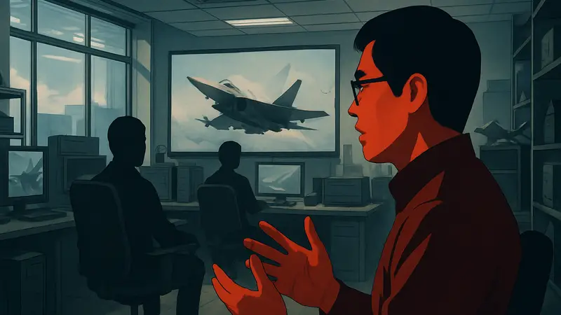 Казутоки Коно, создатель Ace Combat, в студии разработки во время интервью.