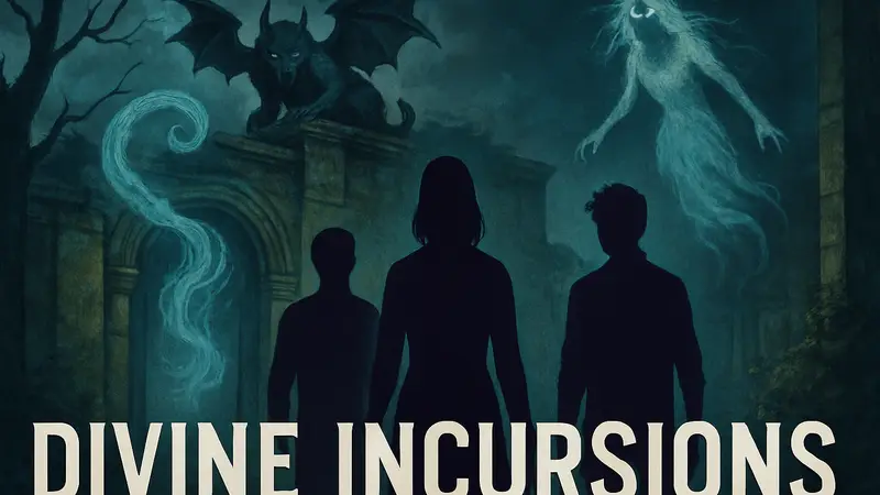 Обложка манги Divine Incursions с изображением персонажей и элементов сверхъестественного.