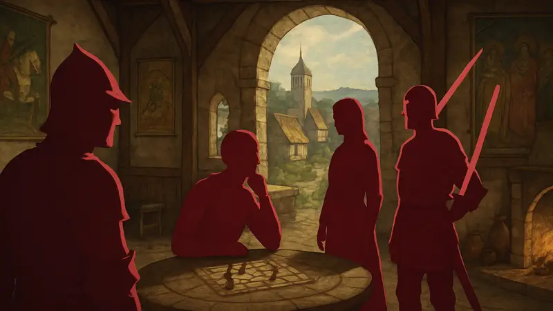 Скриншот из игры Legends Round Table, демонстрирующий её уникальный арт-стиль и персонажей.