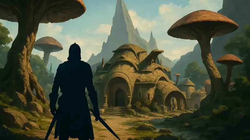 Кадр из мода Morrowind для Elden Ring, показывающий воссозданные локации Вварденфелла
